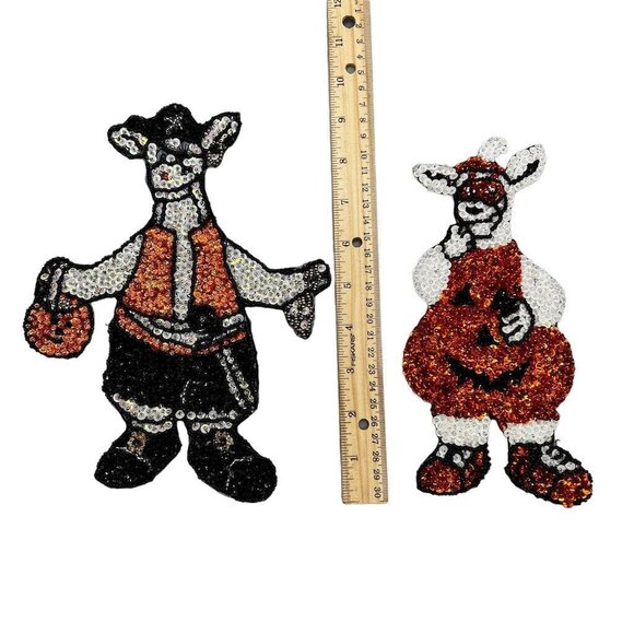 2 Vtg Halloween Cows in Costume Magnets EUC Sequins Beads Pirate Handcrafted - Picture 1 of 12